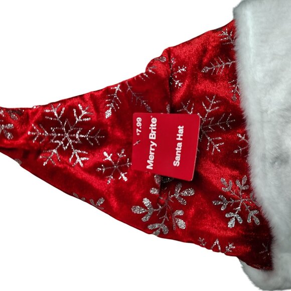 Merry Brite 17 inch Red Snowflake Santa Hat With White Faux Fur Trim and Pom-Pom - Picture 2 of 5